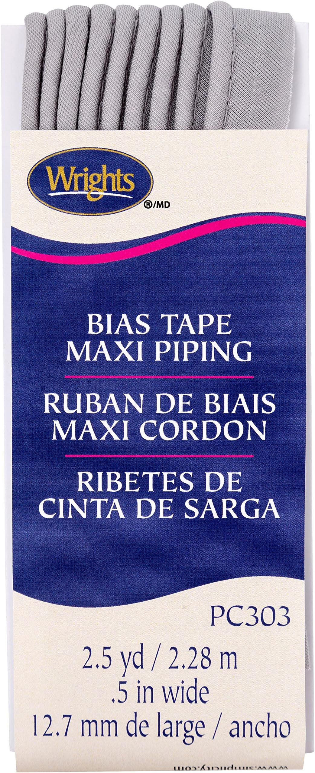 Medium Grey Bias Tape Maxi Piping 1/2" X2-1/2yd, 1 Count (Pack of 1)
