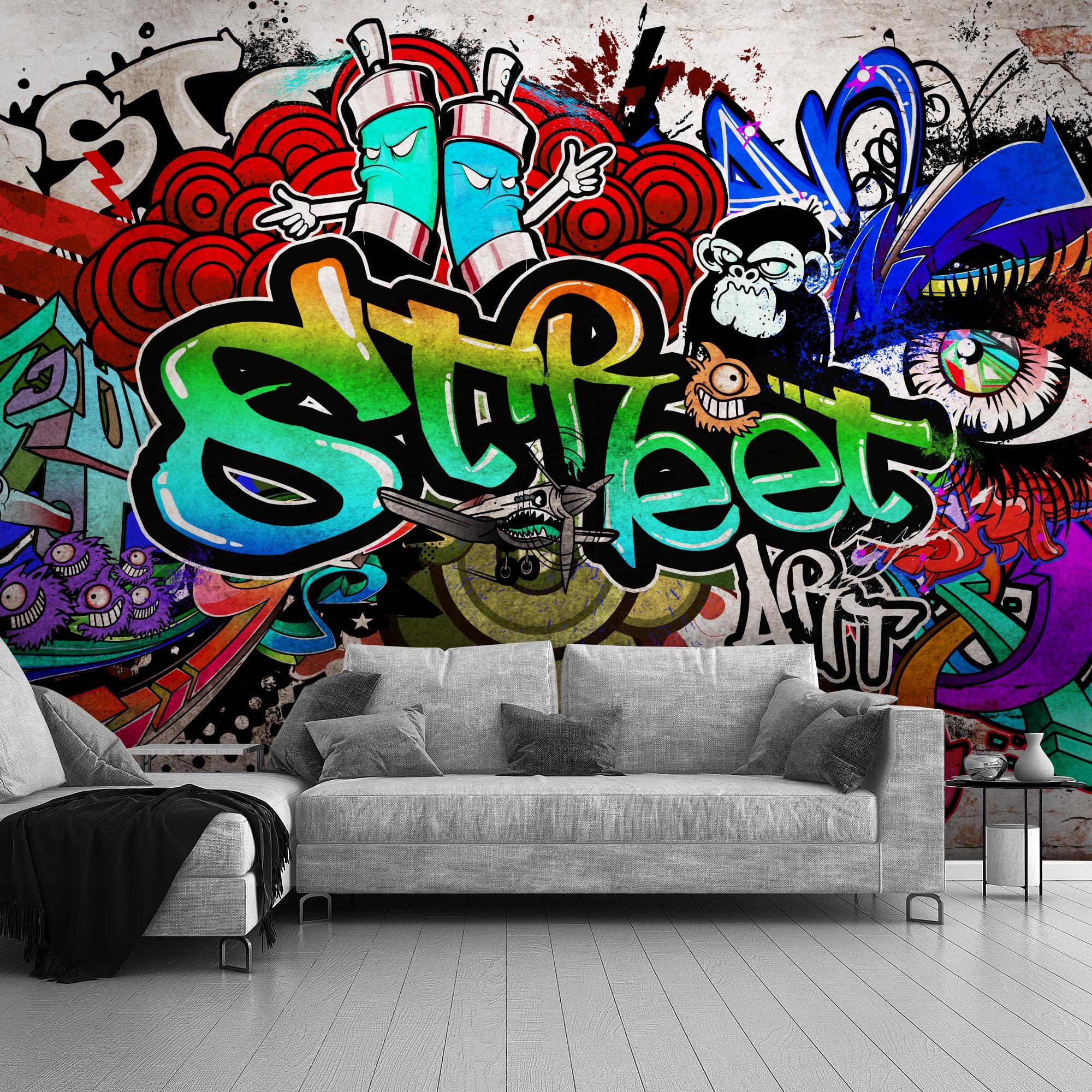 Runa Art - Fototapete Graffiti Streetart - Vlies Wand Tapete Wohnzimmer Schlafzimmer Moderne Wanddeko Bunt 528 x 280 cm 9218015a