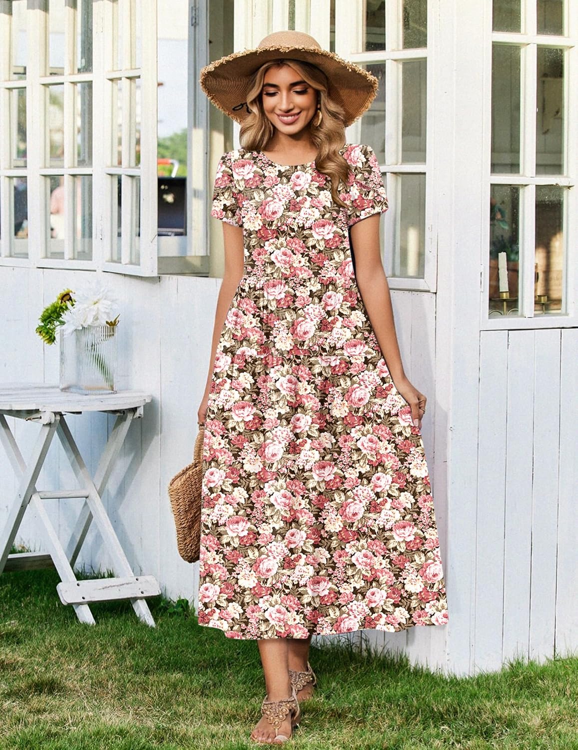 Zeagoo Summer Dresses for Women 2026 Maxi Bohemian Floral Short Sleeve Long Dress Casual Flowy Tired Beach Sundress - Image 6