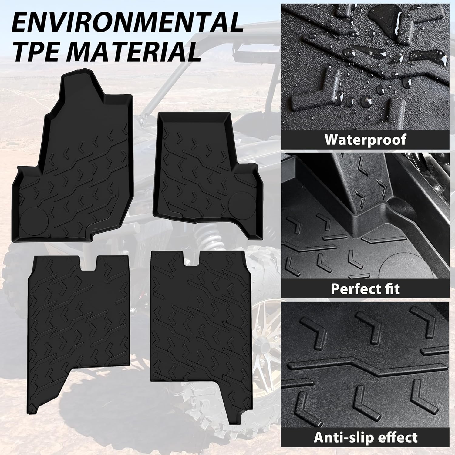 SAUTVS TPE Floor Mats for Kawasaki Teryx KRX4, Rubber Front and Rear Row Floor Liners All Weather Protection Slush Mats for Kawasaki Teryx KRX 4 1000 2023-2025 Accessories (4PCS)