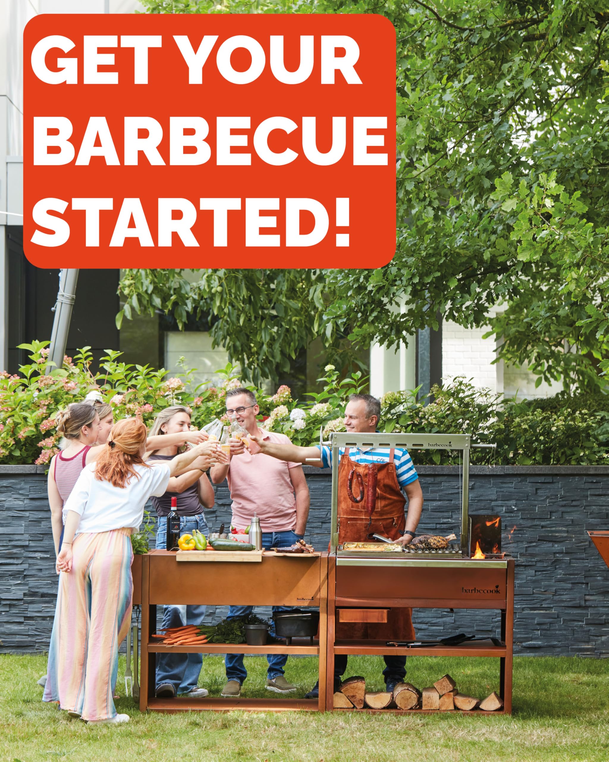 Barbecook barbecue bois Pedro en acier corten et inox, barbecue à bois robuste pour cuisiner en plein air, 98×55×154.5cm
