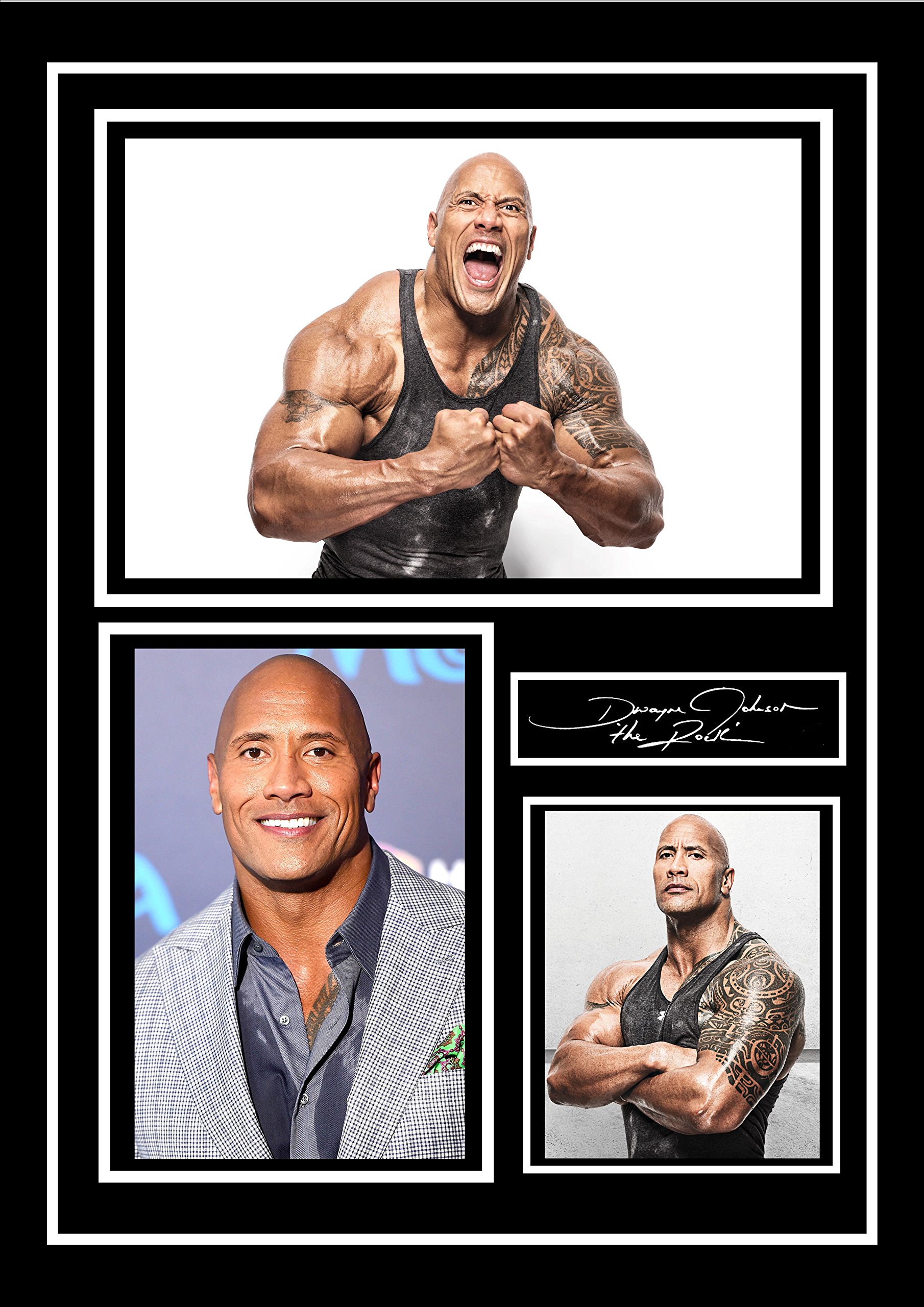 Stunning Quality Dwayne Johnson/The Rock Wrestling Signed/Autographed Print (A4 Print 29.7cm x 21cm)