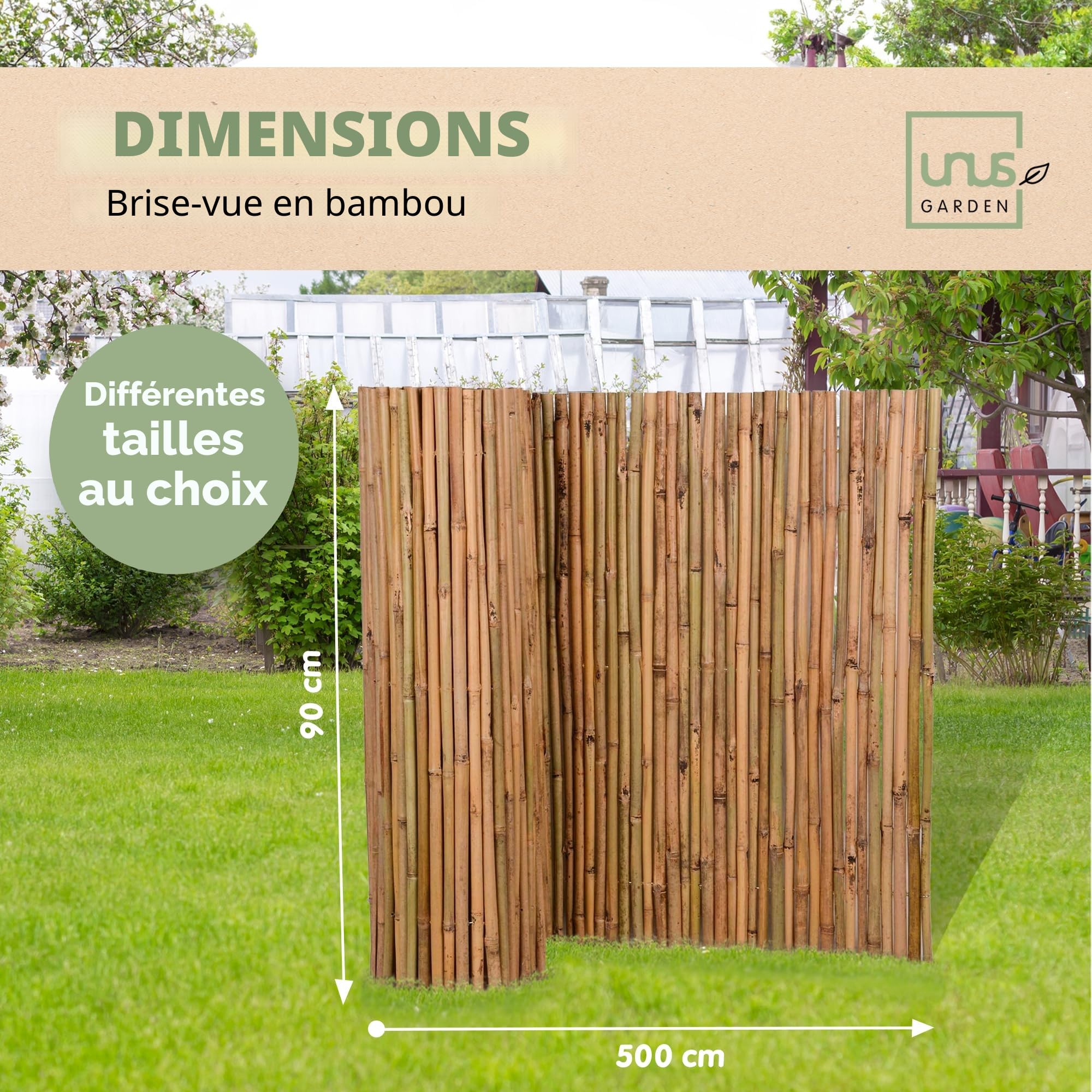 Brise-vue en bambou UNUS Différentes tailles disponibles Clôture pour terrasse, balcon et jardin Coupe-vent