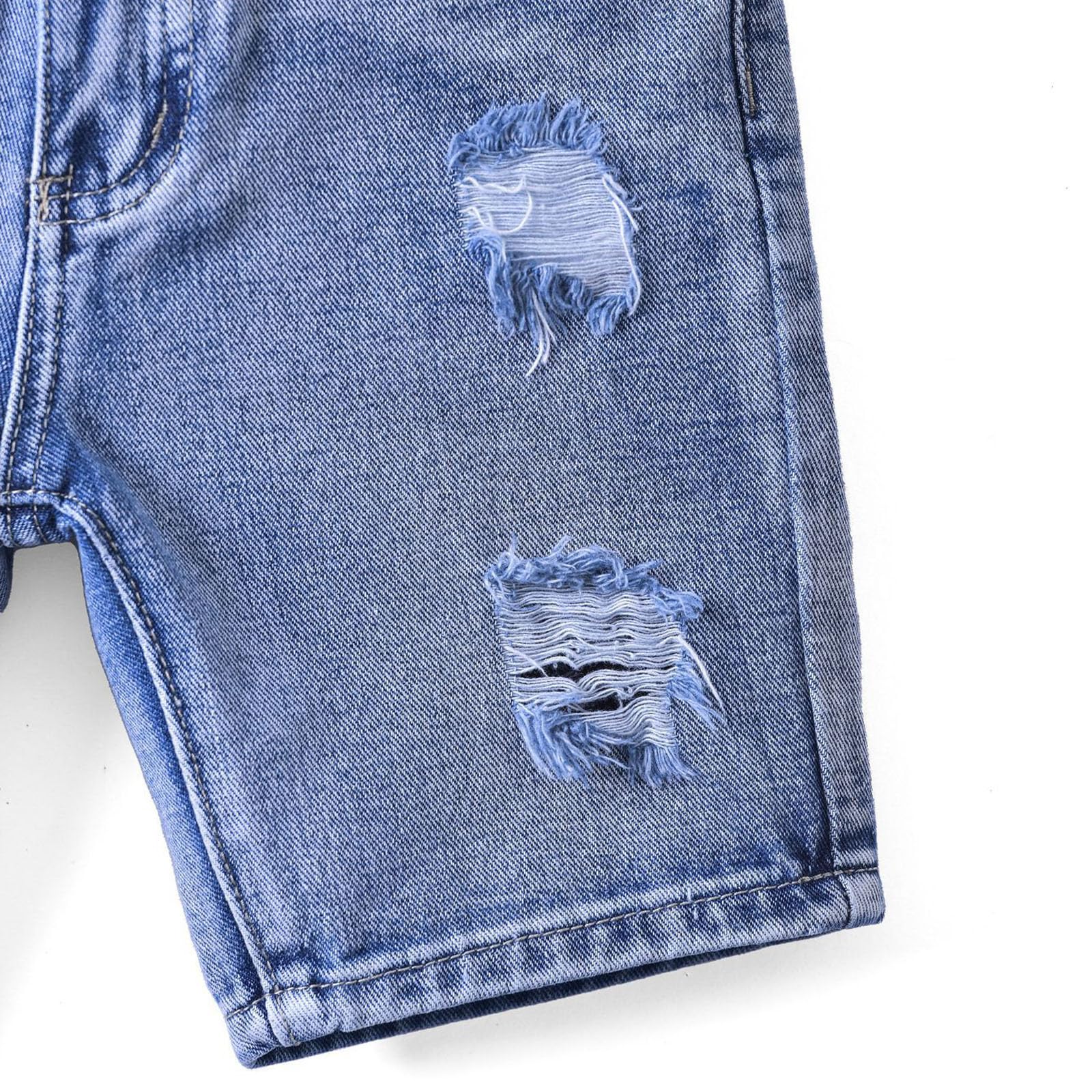Pantaloncini di Jeans Strappati per Bambino Pantaloni Corti Elastica in Vita Pantaloncino in Denim Estate Casual Pantaloni con Tasche Ragazzi Ragazze Jeans Short Comodi Shorts da All'Aperto