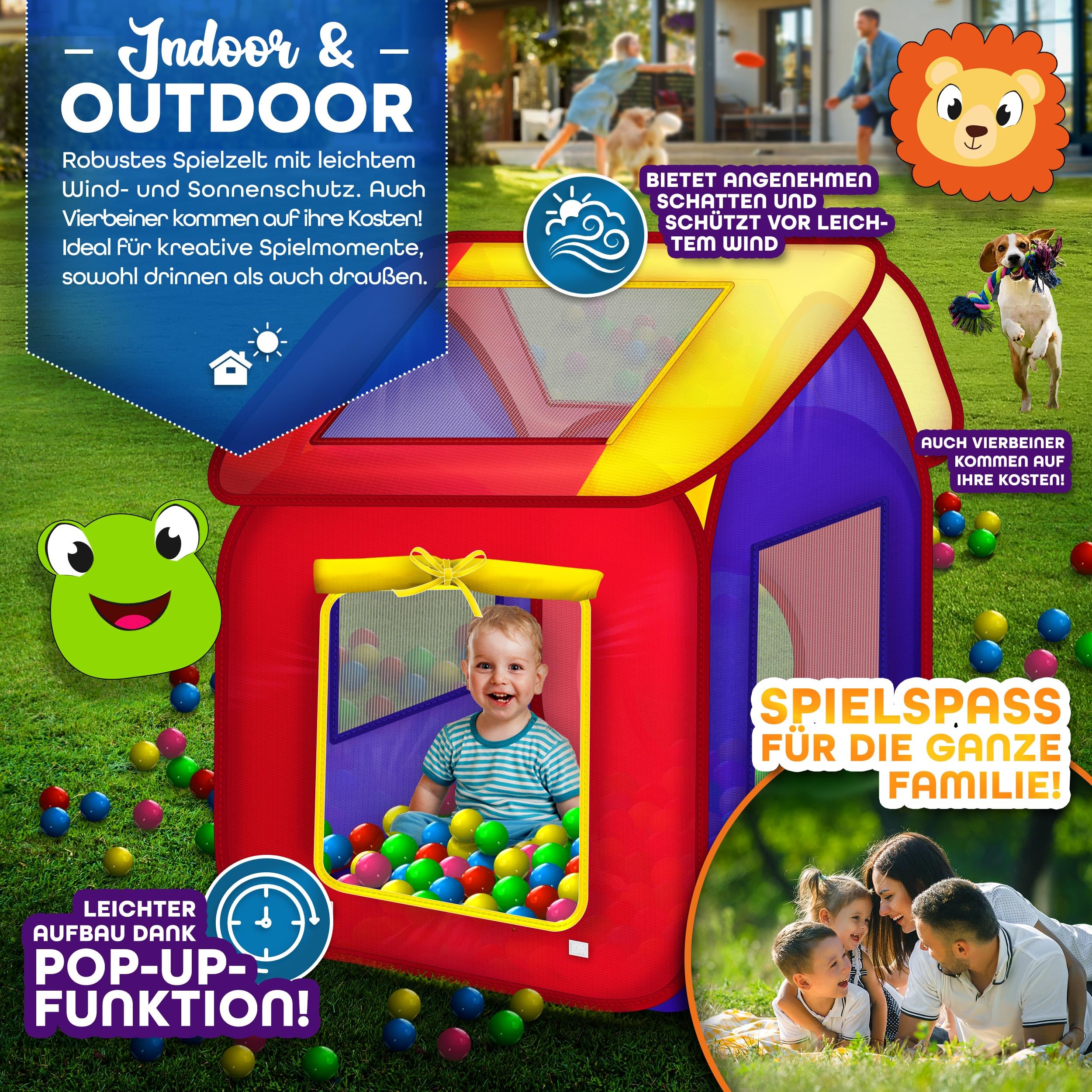 KIDUKU® Kinderspielzelt Bällebad Pop Up Spielzelt + 200 Bälle + Tasche für drinnen und draußen