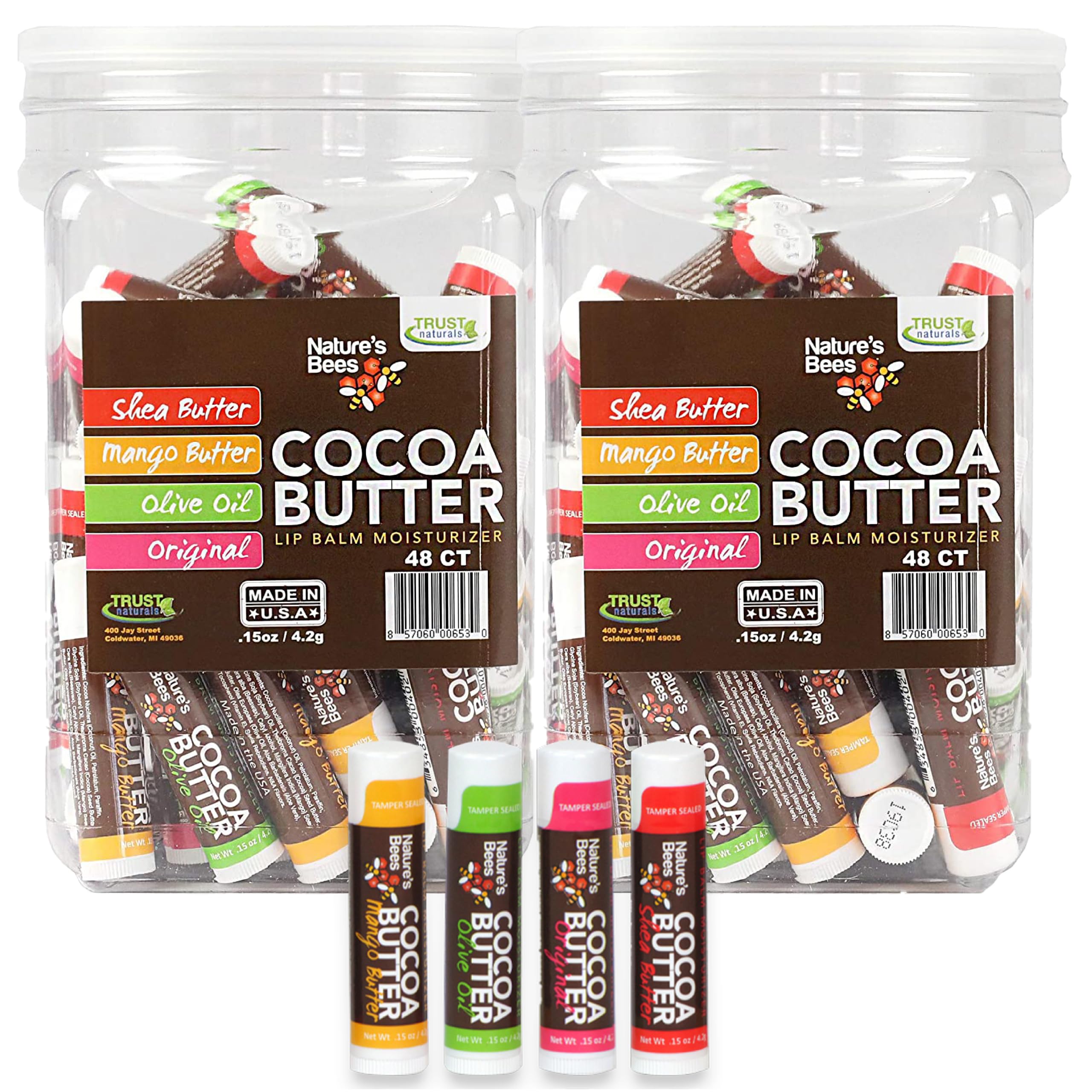 96 Pack s Cocoa Butter Lip Balm Tubes Moisturizer All Natural Chap Treatment (96 pack)