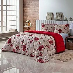 Kit Coberdrom Edrecom Casal Queen 400 Fios Dupla Face Jogo Cama (Vermelho)