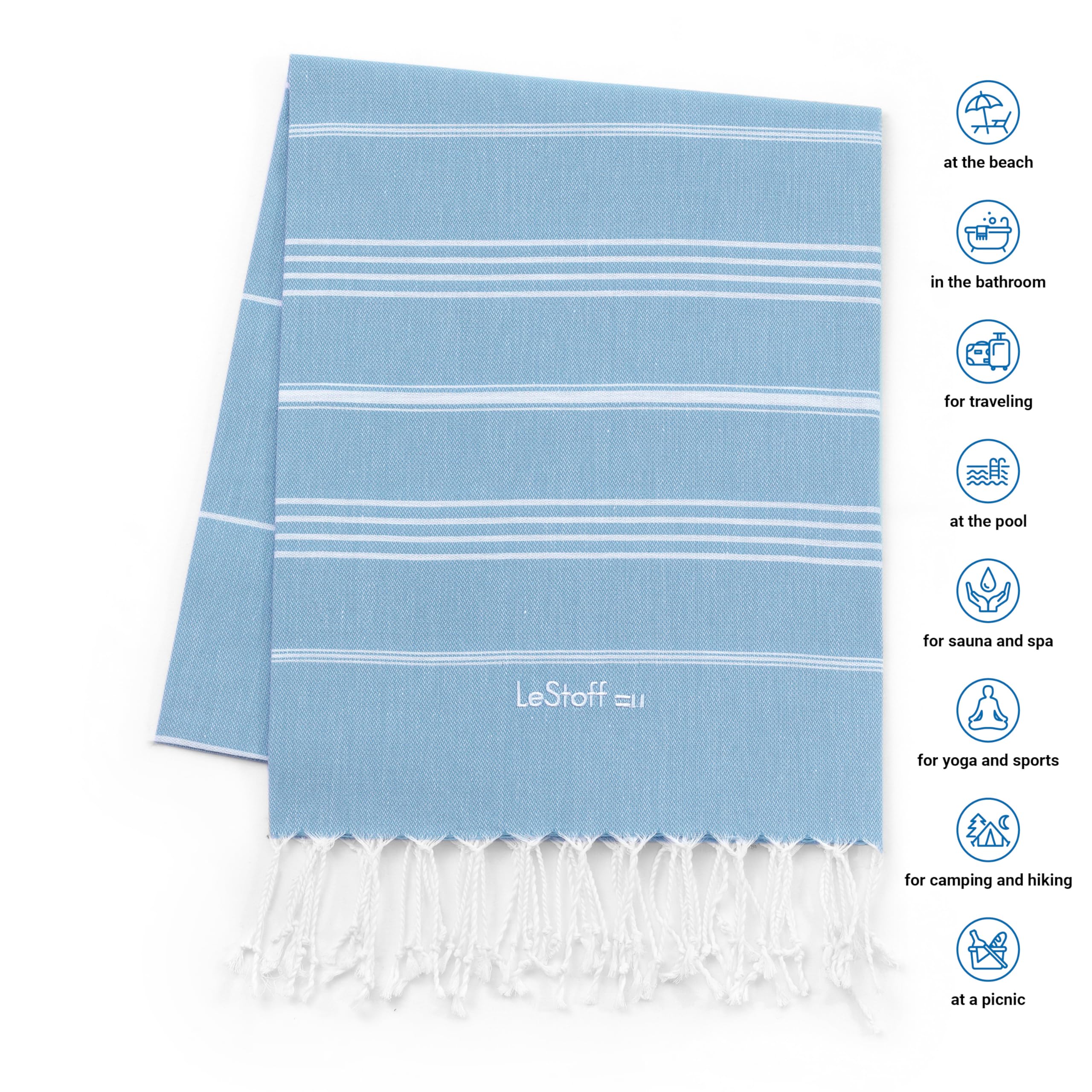 LeStoff Premium Hammam Towel, 100% Organic Cotton, Pre-washed Sustainable Absorbent & Quick-drying, Beach, Bath, Shower, Yoga - Image 4
