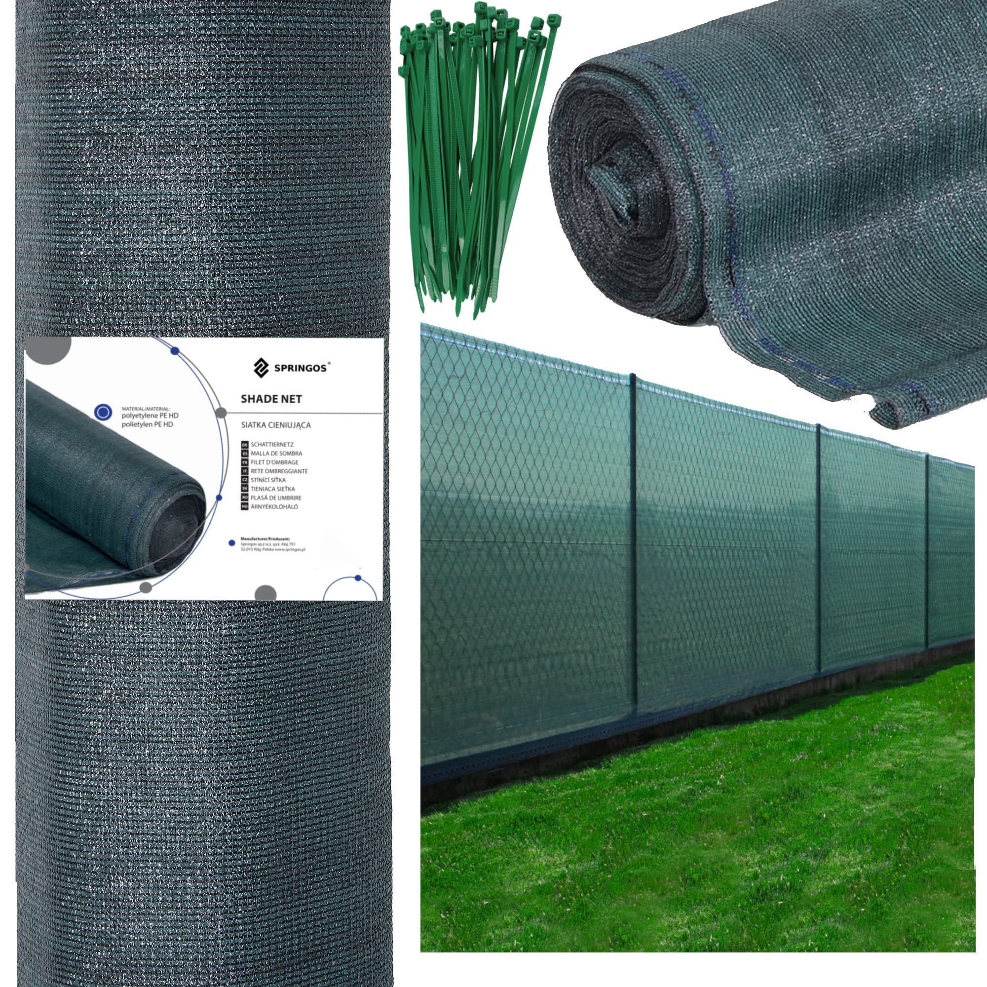 SPRINGOS Rete ombreggiante Rete ombreggiante 1,5 x 50 m Rete di Recinzione 140 g/m² incl. 200 Fascette