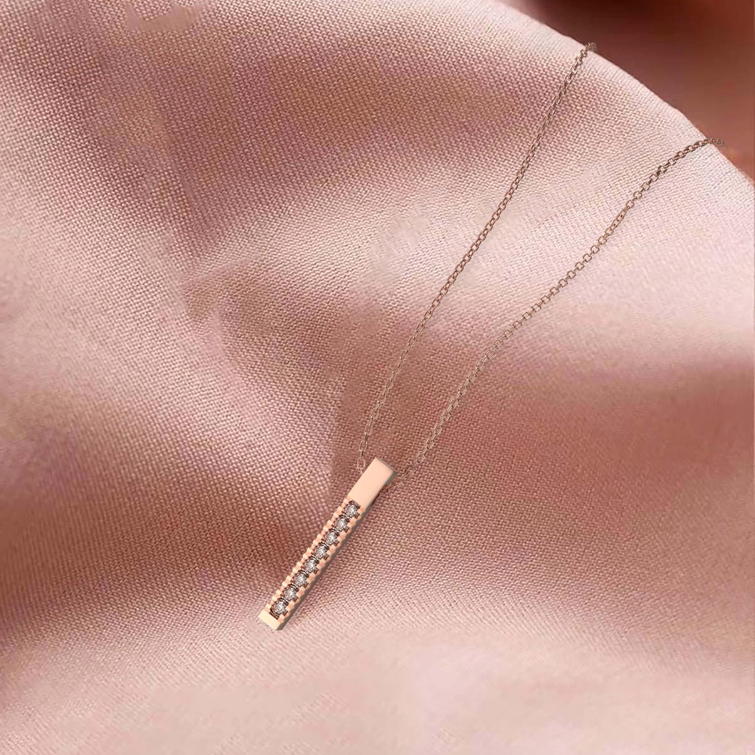 Rose Gold Bar Necklace for Women, Sparkling Zircon Inlaid Minimalist Pendant Jewelry, Dainty Horizontal Necklaces for Mother's Day & Valentine's Day Gift, Adjustable 18" Chain with Secure Spring Ring Clasp