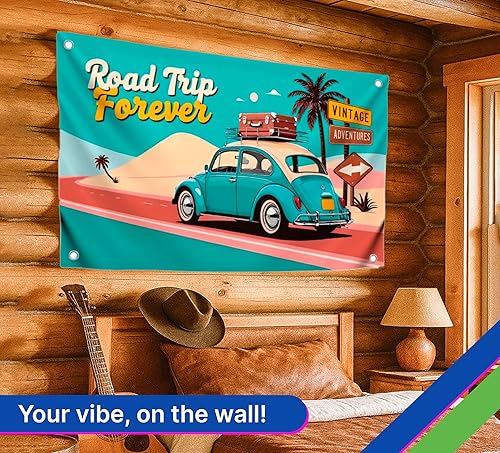 Miniatura 3 de Auto retro de 3 x 5 pies con cuatro ojales de latón  Cartel de viaje por carretera para decoración de pared  Bandera de carreras de poliéster