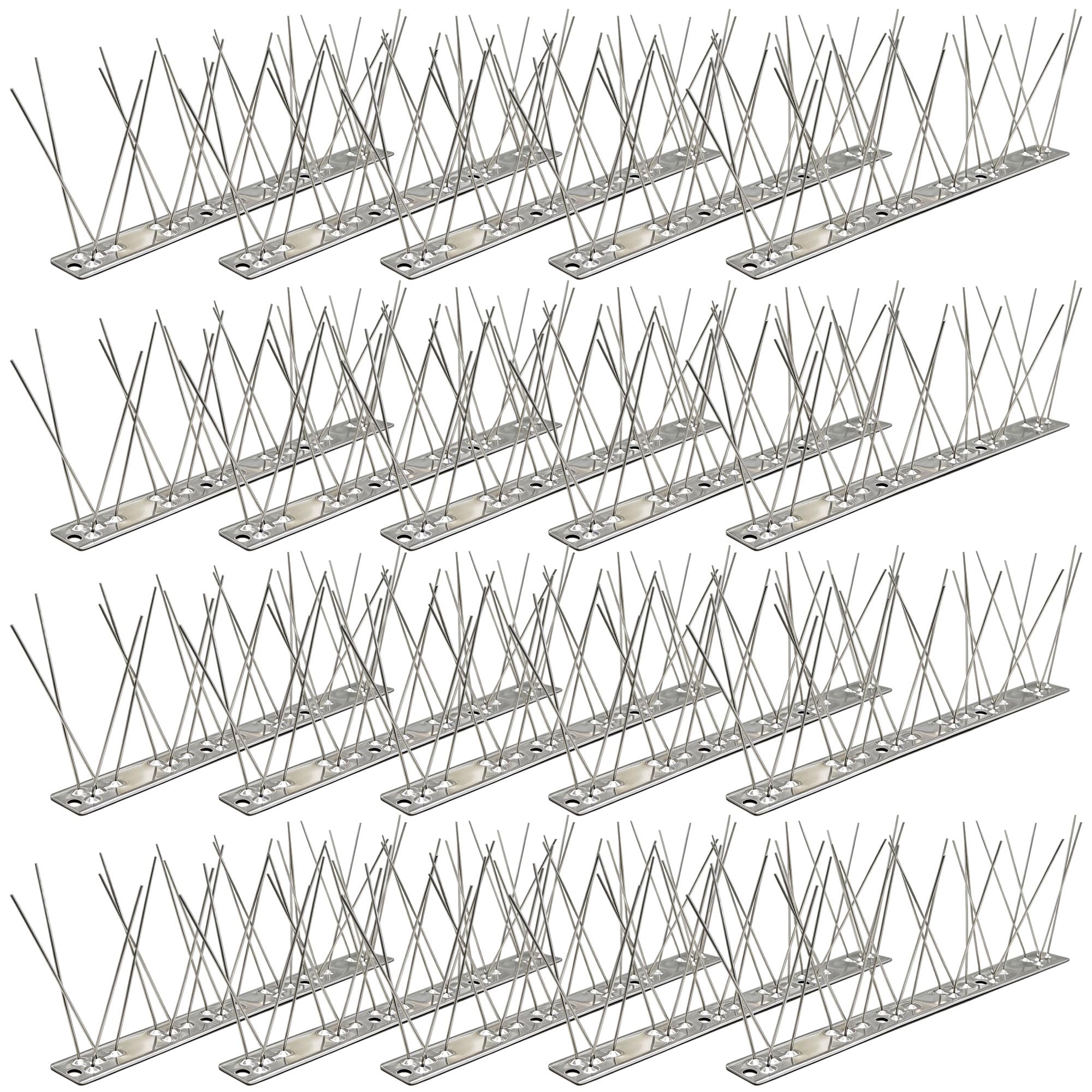 KOKMEYA Bird Spikes Stainless Steel (9.5m, 38 pcs x 25cm) - 304 Rustproof Repellent with 76 Screws & 76 Zip Ties - For Balcony, Gutter, Fence & Roof - Wall Defender