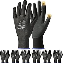 toolant Work Gloves MicroFoam Nitrile Coated, Breathable Nylon Safety Gloves with Stretchy Fit, Firm Grip & Touch-Screen Compatible, Ideal for Gardening, Automotive, Warehouse, Black (S, 6 Pairs)