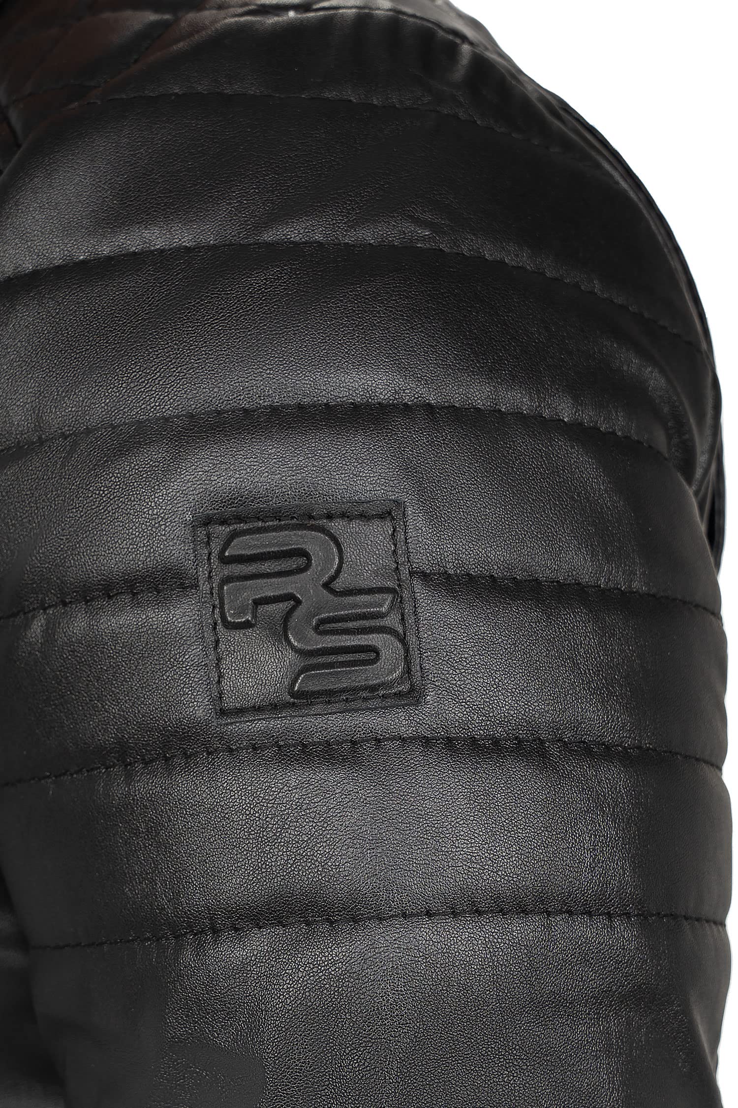 Reichstadt Chaqueta Hombre Cuero Sintético Biker Bomber Cuello Alto | Detalles con cremalleras, bolsillos laterales, forro interior, estilo urbano, entretiempo, paseo, ocio y uso diario