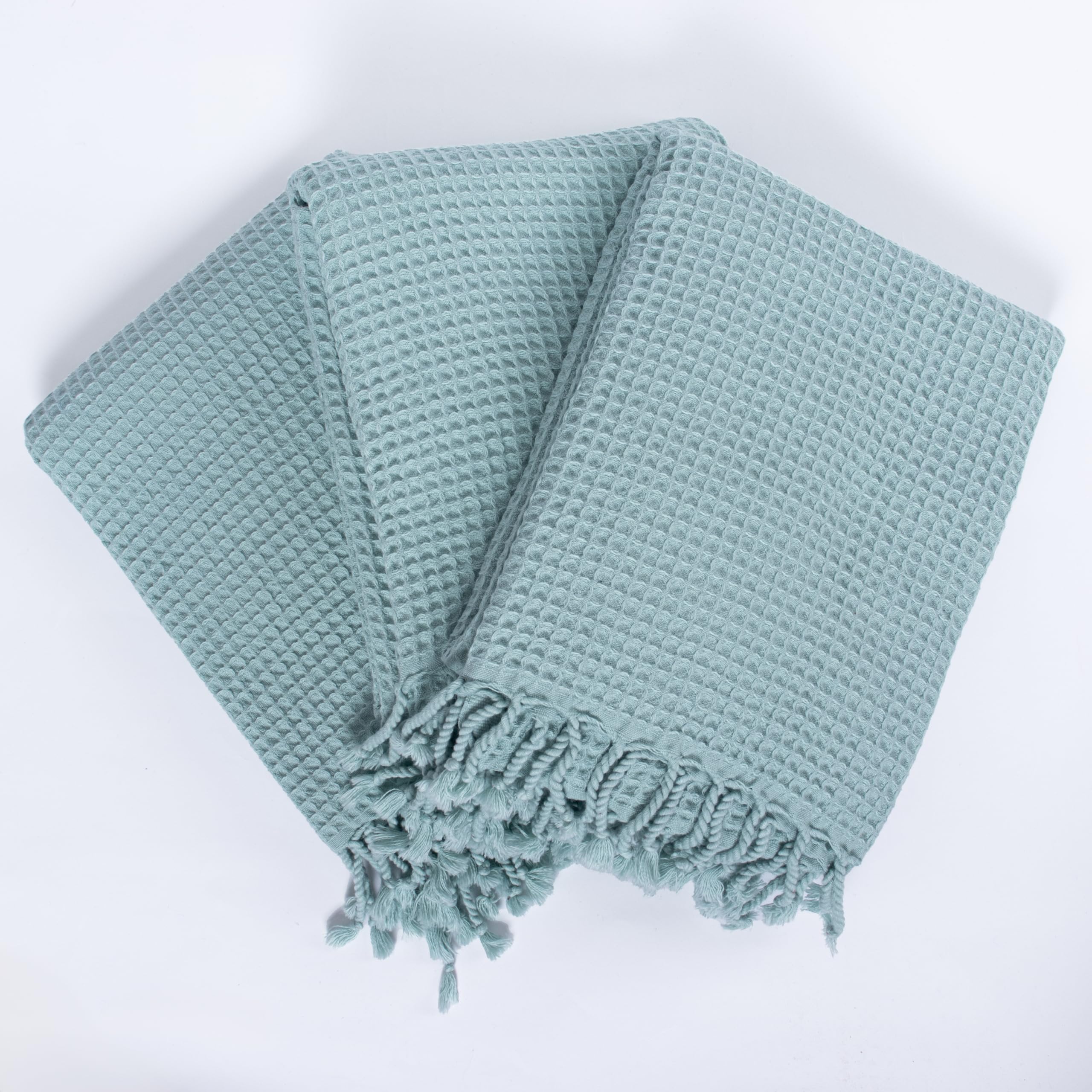 PÜSKÜL - Waffle Towels for Pool, Beach, Spa, Sauna, Gym - Original 100% Turkish Cotton Peshtemal Hammam Towels (Ice Green, 3)