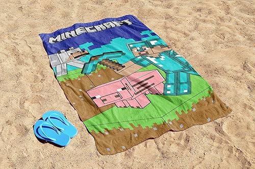 Miniatura 4 de Jay Franco Minecraft - Toalla de playa para piscina para niños, súper suave y absorbente, 100% algodón, medidas 28 x 58 pulgadas