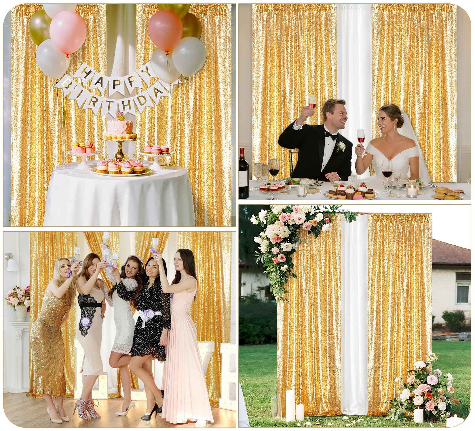Juya Delight - Tenda per sfondo fotografico con paillettes, 0,6 x 2,4 m, 2 pezzi, colore: Oro
