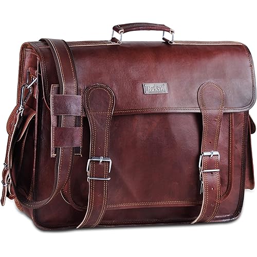 Brown Leather Messenger Bag For Men 18 Inch Big Women Shoulder Cross Body Brown Laptop Computer Briefcase Bag - Best Vintage Look