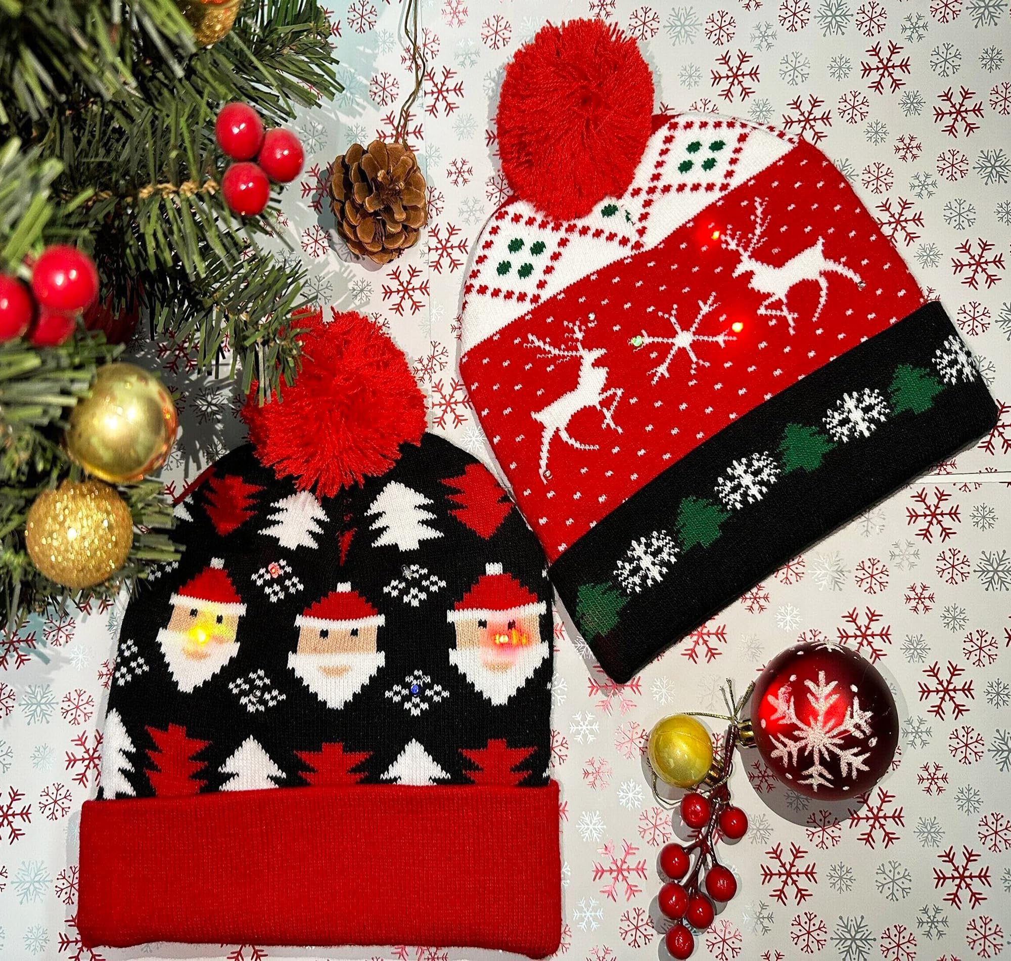 Unisex LED Knit Christmas Sweater Hat Beanie Party Holiday Gift Amazon.com: Thuodo 4 Pack LED Christmas Hat, Christmas  main image 3