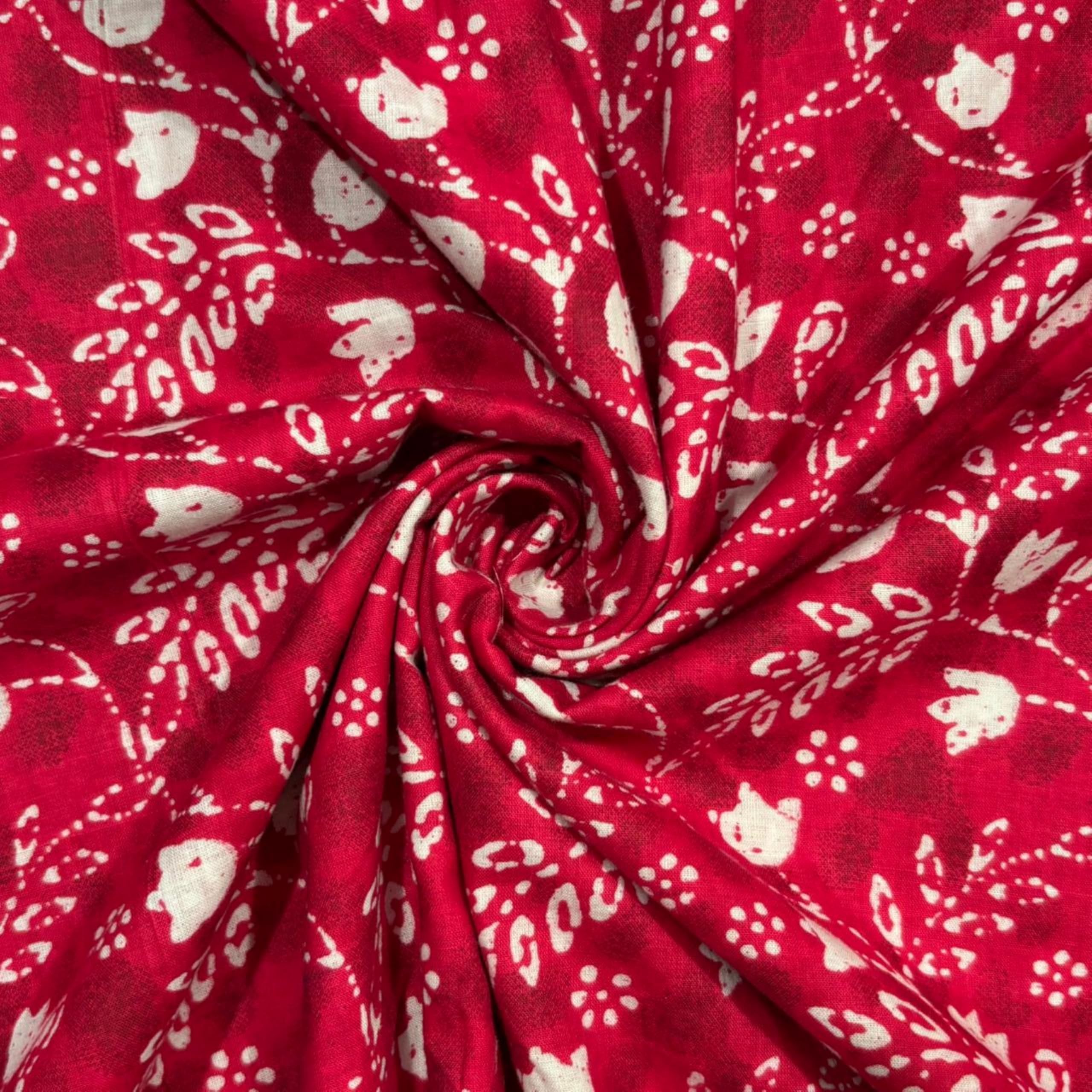 1 Meter Jaipuri Floral Printed Pure Cotton Unstitched Dress Material, Sanganeri Fabric for Blouse, Kurti, Plazzo, Lehenga and Saree (Red)-picture-29