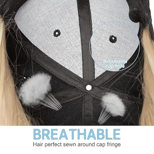 Miniatura 7 de SEGO Gorra de béisbol con extensiones de cabello para mujer, gorra ajustable con cabello adjunto, peluca larga ondulada sintética con sombrero