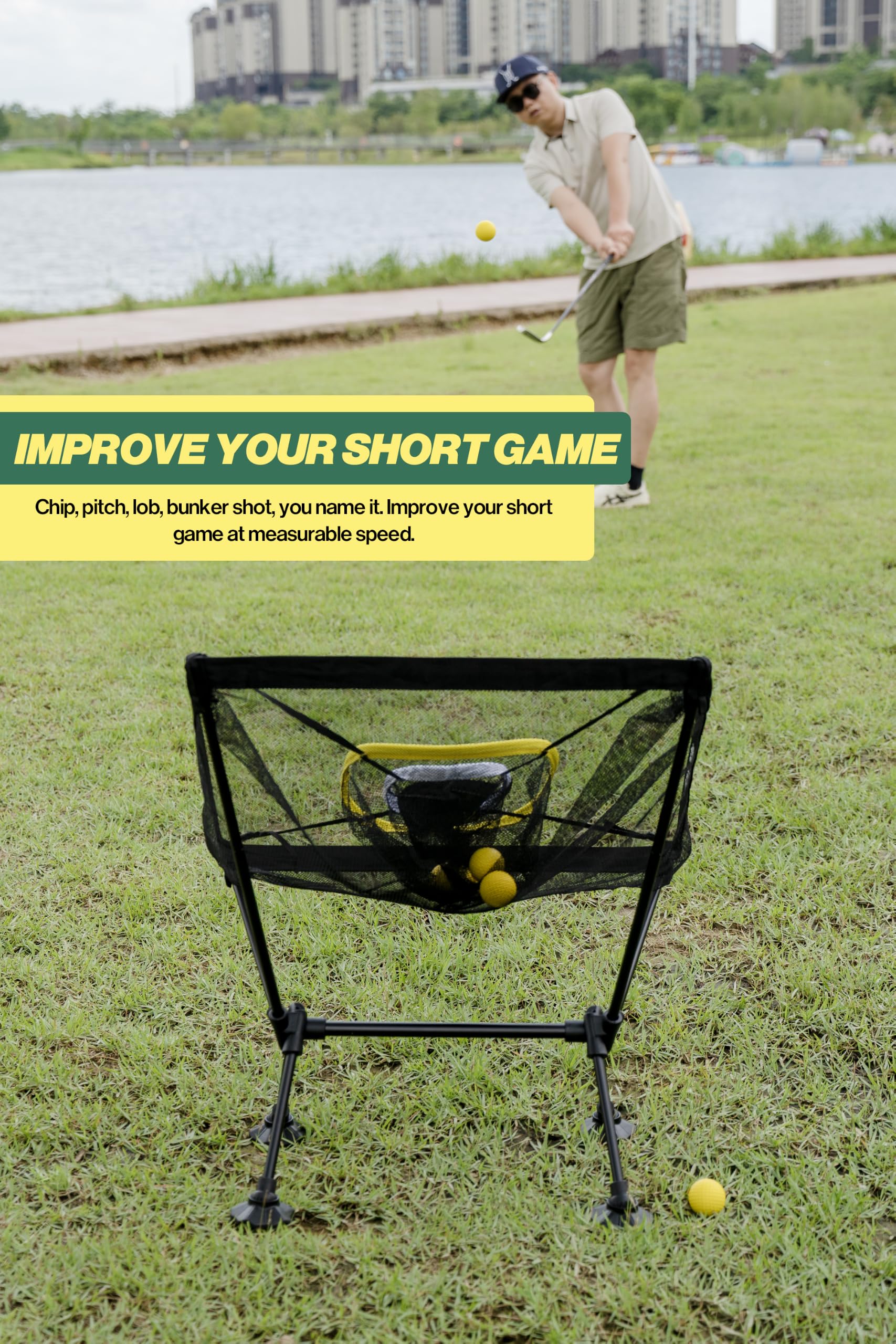 Golf Chipping Net mit Zielscheibe (61 x 61 cm groß) – 3-in-1 Übungsnetz mit Anti-Sink-Füßen, faltbares Hinterhof-Golf-Trainingshilfe mit Matte und Bällen, Indoor/Outdoor Short Game Trainer, Geschenk