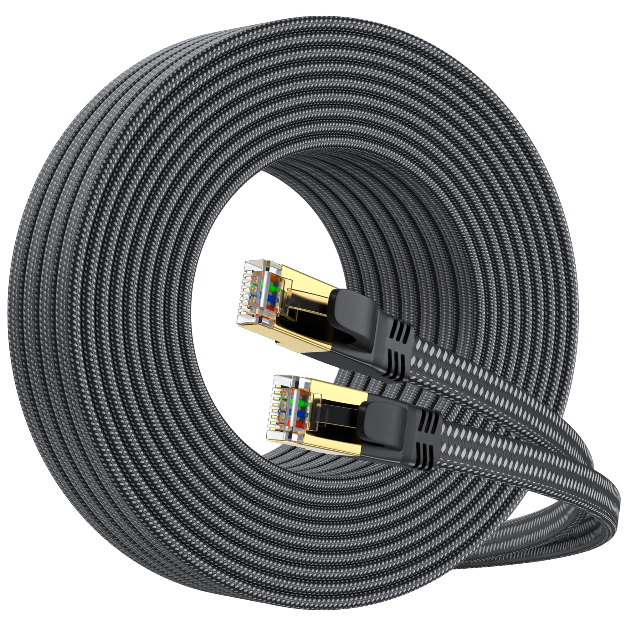 Cavo Ethernet CAT8, 50 m, 40 Gbps, 2000 MHz, cavo di rete piatto ad alta velocità, in nylon intrecciato, schermato, cavo LAN RJ45, per interni, compatibile con PS5/Xbox/router/PC, switch, modem, Smart