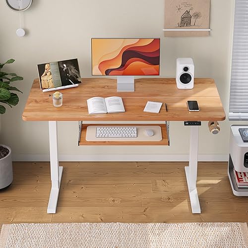 Miniatura 24 de FEZIBO Escritorio de pie con bandeja para teclado, altura ajustable de 40 x 24 pulgadas, con ajustes preestablecidos de memoria para oficina en