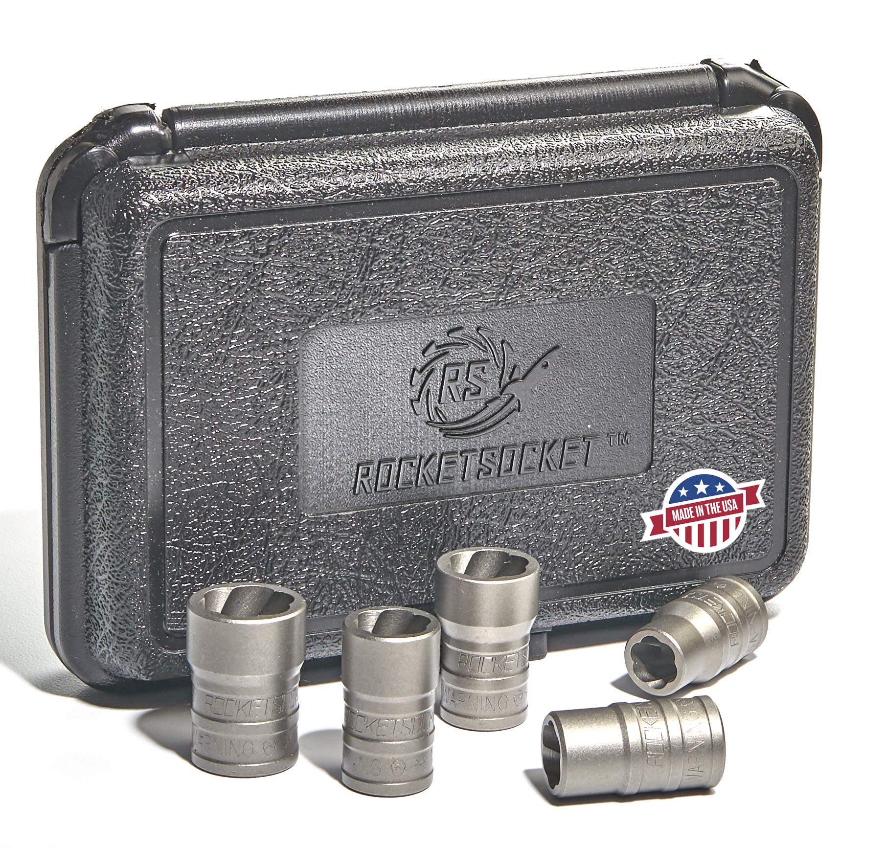 ROCKETSOCKETMade in USA | Extraction Socket Set | 7 Pieces, impact grade | Remove stripped, frozen, rounded-off Bolts, Nuts & Screws | American Drawn Steel