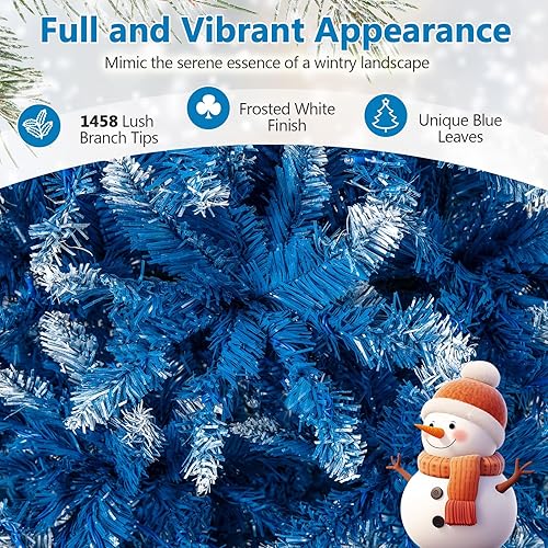 Vista 49 de Goplus 7.5ft Pre-lit Artificial Christmas Tree, Hinged Premium Spruce Xmas Full Tree with 1346 PVC Tips, 400 LED Lights, Folding Metal Stand, for
