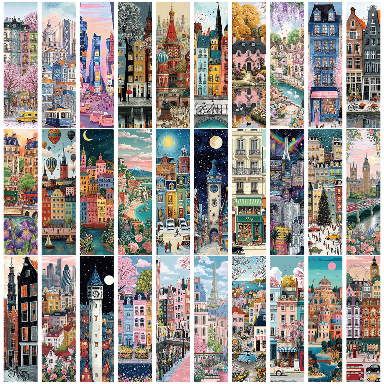 30Pcs Architecture Paper Bookmarks, Vintage Book Marks for Reading
