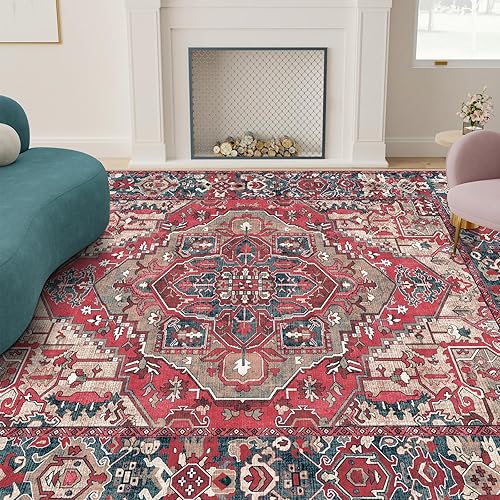 Miniatura 7 de Alfombras de área de 5 x 7 pies para sala de estar, alfombra lavable para dormitorio, parte trasera de goma antideslizante, alfombra vintage