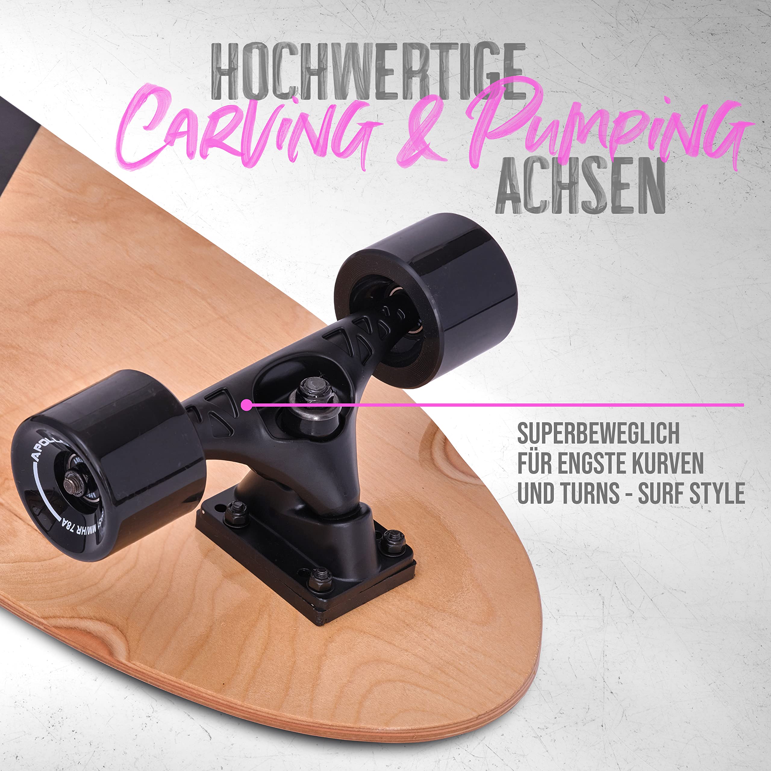Apollo Surfskate pro Board | midi Longboard für Erwachsende, Kinder mit hochwertiger Surf Skate Achse | Mini Cruiser Board für Streetsurf | Carving & Pumping, Skateboard Kinder ab 6 Jahre