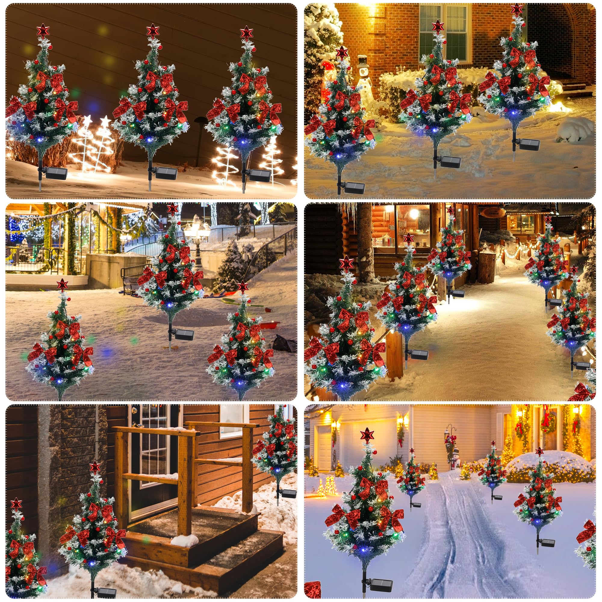 ULAROOM Solar-Weihnachtsbaum-Licht, wasserdicht, kleine Wegelichter, Außenbeleuchtung, Weihnachtsdekoration, Zedernholz, Weihnachtsbaum mit 20 LED-Lichtern in 4 Farben für Garten/Hof/Terrasse, 4