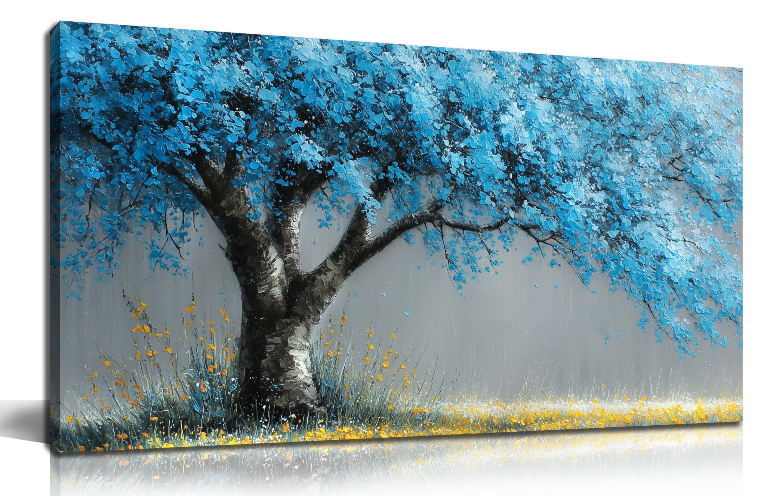 CPKATMT Tree of Life Canvas Wall Art for Living Room Blue Pictures Wall Decor for Office Tree Wall Art for Bedroom Size 20 x 40 Inch