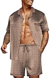 Men Satin Silk Pajamas Set with Pockets Sleepwear Shorts Satin Summer Loungewear 2 Piece Button Down Set S-3XL