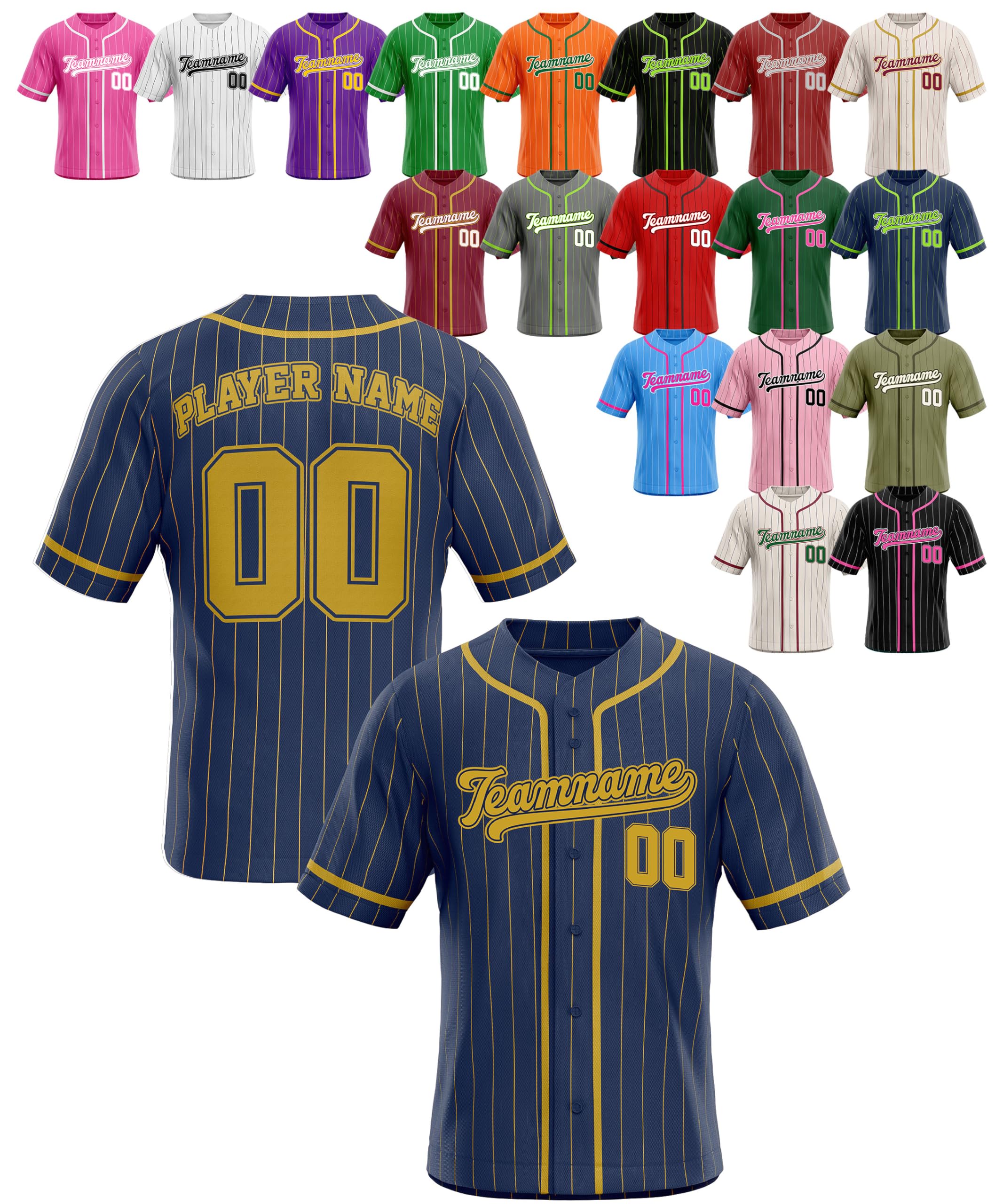 Custom Stripe Baseball Jerseys - Personalized Pinstripe Team Uniforms for Men, Women, Boys - Add Your Name, Number, Logo