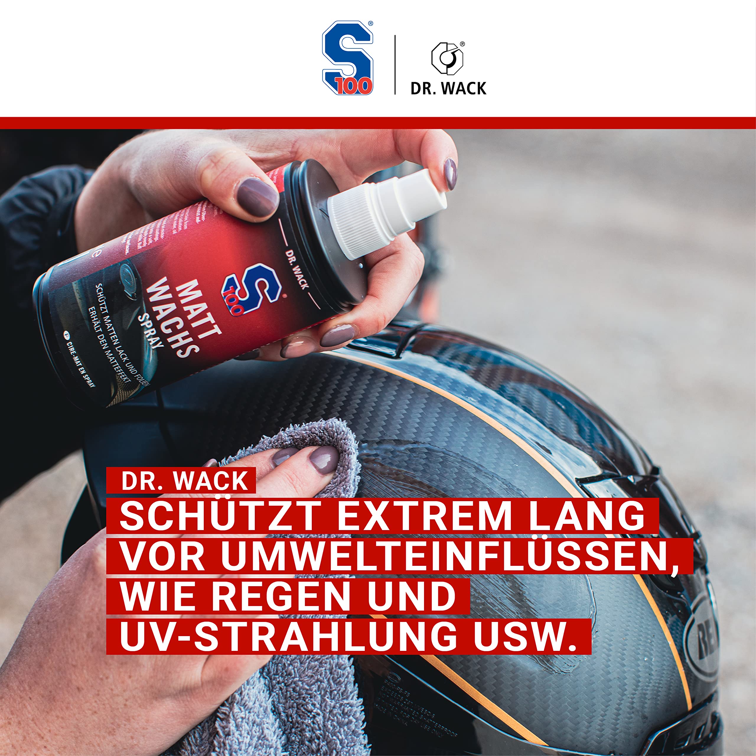 DR. WACK S100 Matt wosk w sprayu 250 ml – wosk motocyklowy z efektem perlenia – wosk w sprayu zapewnia długotrwałe czyszczenie lakieru – powłoka motocyklowa – do lakierów matowych i folii – wysokiej