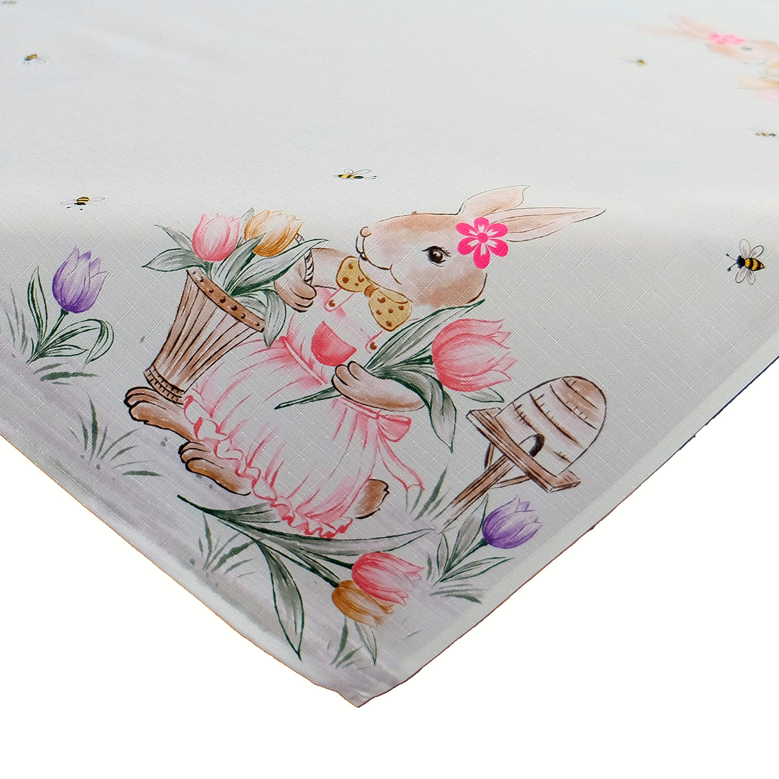 Runner Da Tavolo Pasquale Raebel, Con Coniglietti E Tulipani, Effetto Lino, 40x140 Cm, Bianco/Rosa/Multicolore, Lavabile - 3