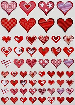 Multicolor Heart Valentines Stickers in 3 Sizes, Funky Fun Designs Hearts Sticker with Flowers, Stripes and Dots,10 Sheets, Permanent Adhesive - 580 Pack by Royal Green