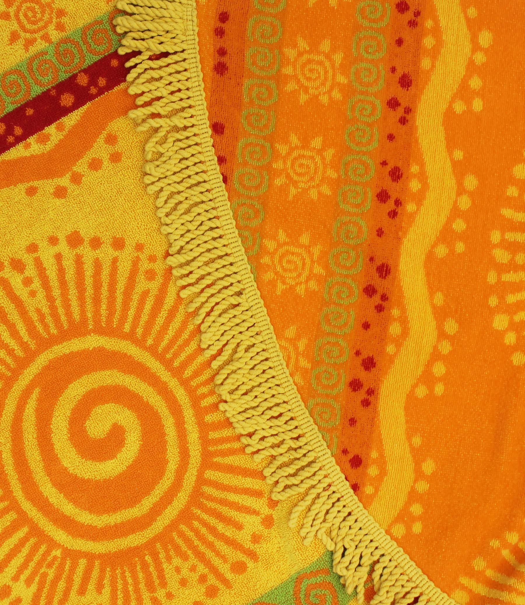COTTON CRAFT Round Beach Towel Blanket - 5 Foot Diameter, 100% Cotton Plush Velour, Sunshine Orange Yellow