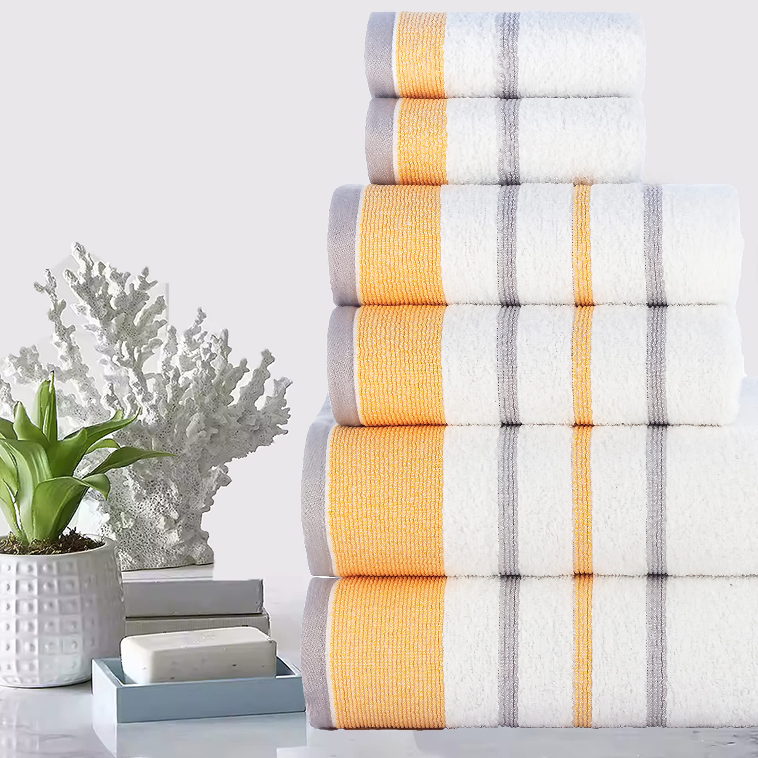 Juego De Toallas Casa Copenhagen - 6 Piezas (2 Baño, 2 Manos, 2 Paños), Algodón Egipcio 525 G/m², Amarillo Mantequilla