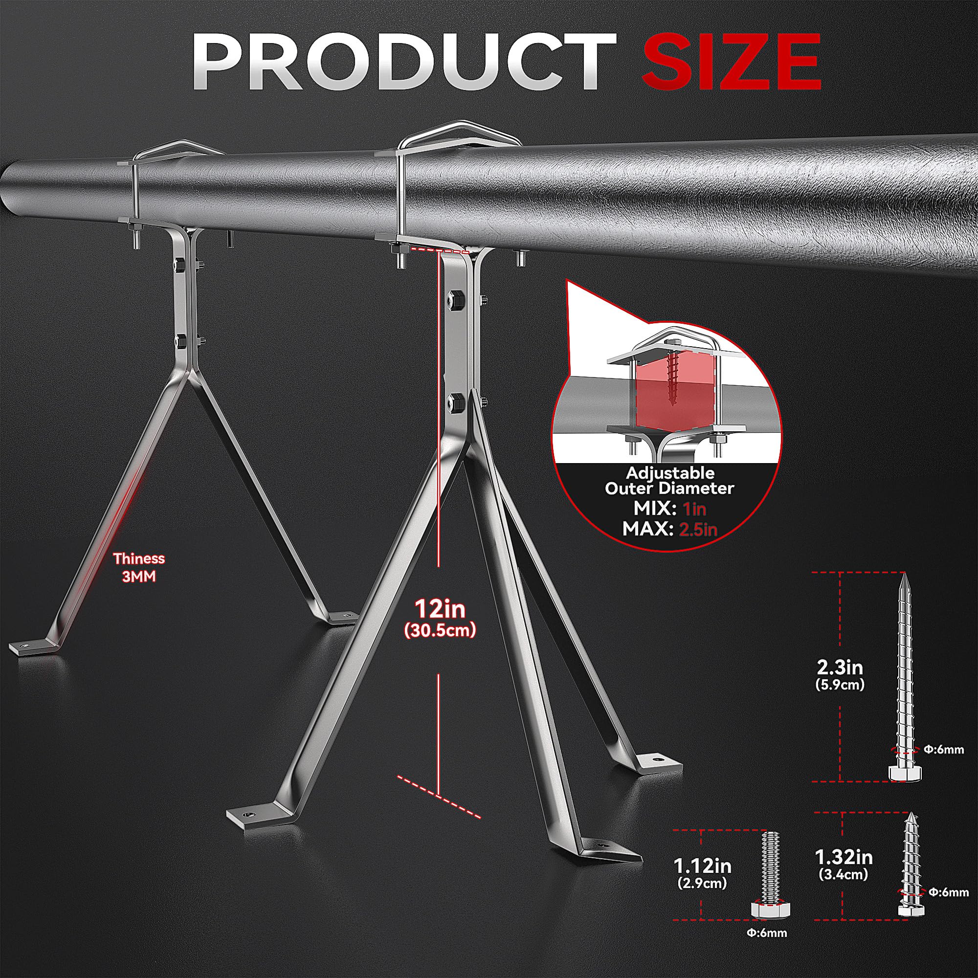 12'' Adjustable Antenna Mast Wall Mount Bracket, 2 Pcs Antenna Stand Off Bracket, Heavy Duty TV Antenna Mounting Brackets, Antenna Wall Mount 12 Inch, Wall Mount Mast Clam?Tripod Bracket & Y-Bracket