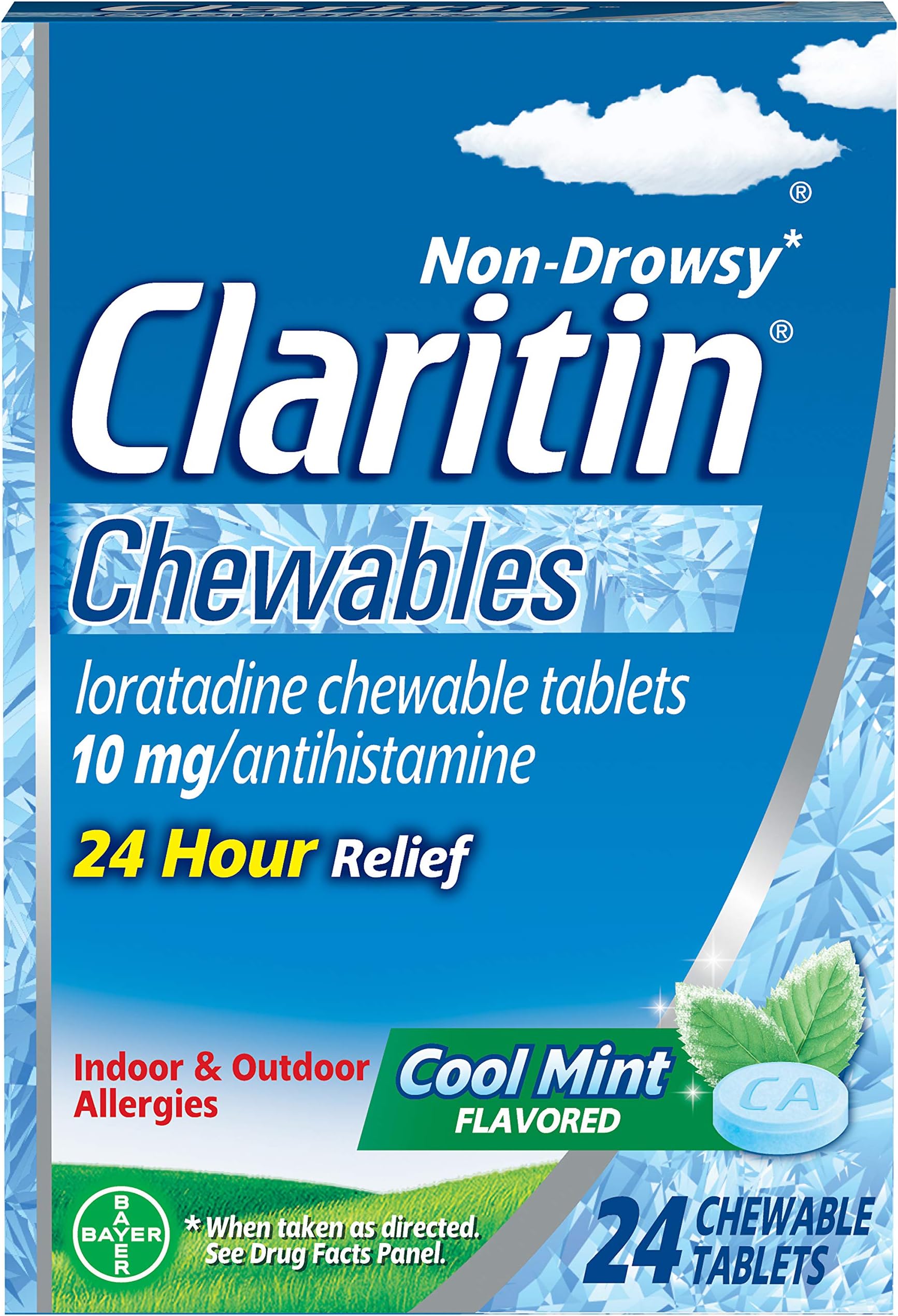 Hour Chewable Allergy Relief NonDrowsy Allergy Medicine Loratadine Antihistamine Flavored Tablets, cool mint, 24 Count