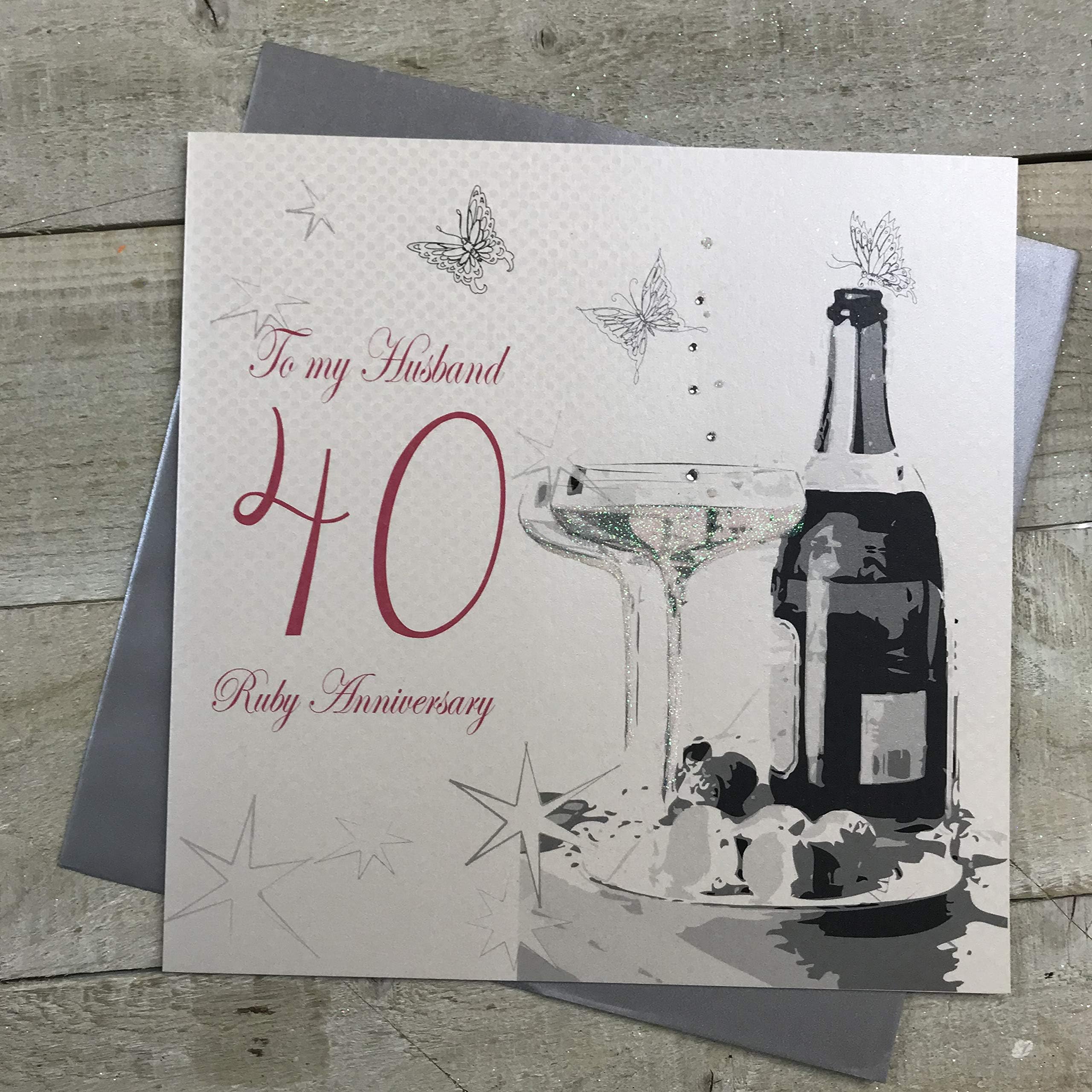 Large to My Husband Ruby Wedding, Handmade 40th Anniversary Card, White, XLBD40H
