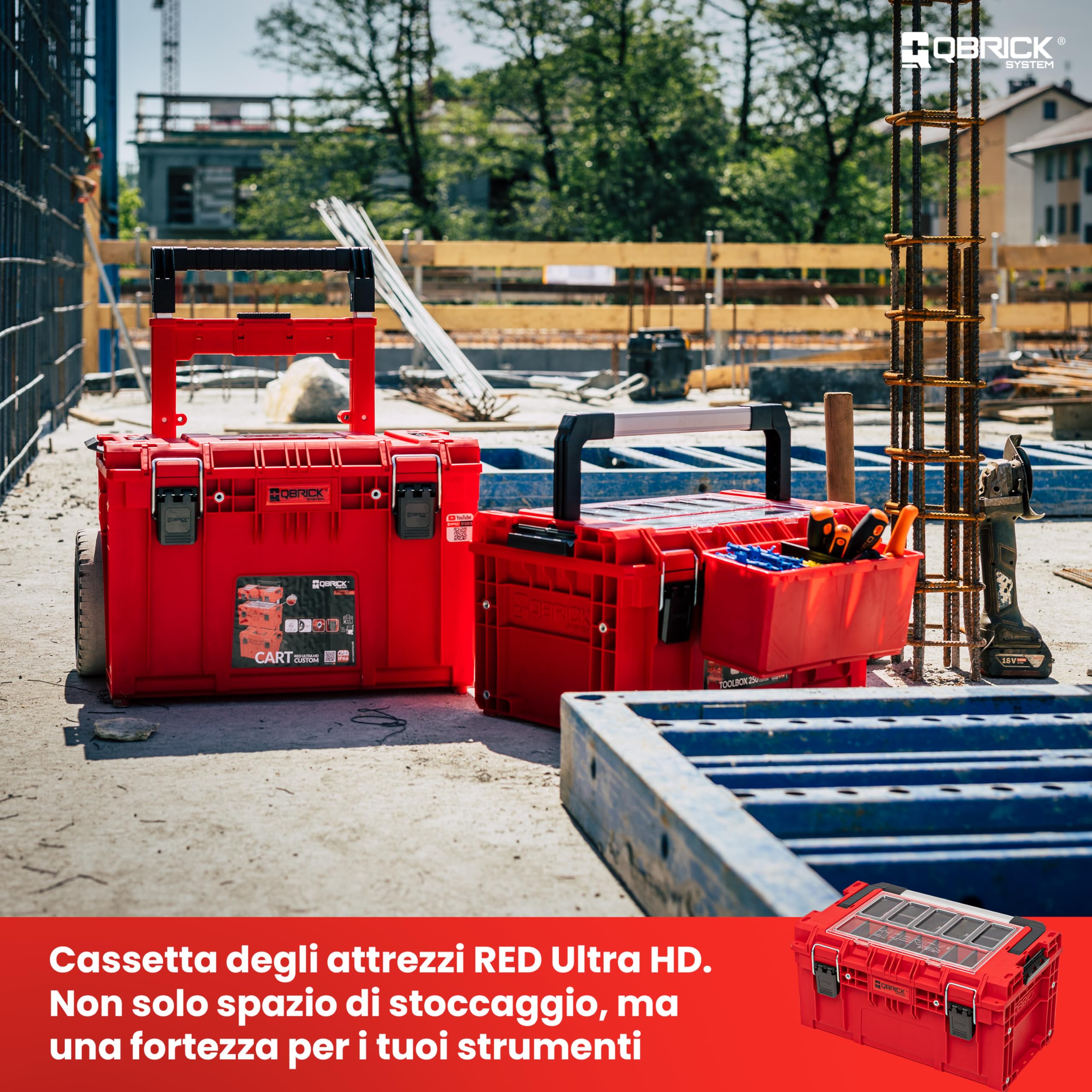 QBRICK SYSTEM Cassetta Attrezzi Vuota Porta PRIME RED Ultra HD Rosso 570 x 340 x 295 mm
