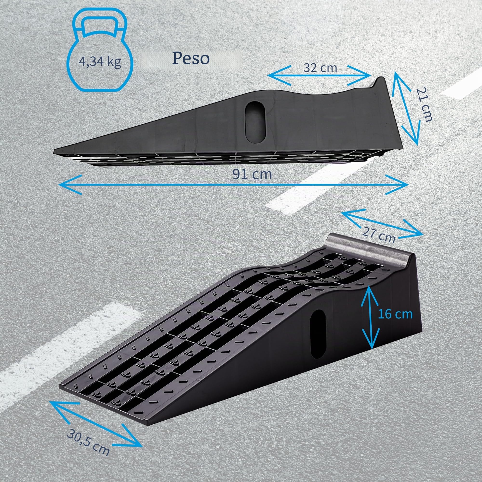 cartrend Juego de rampas de Carga para Coche, 3 toneladas, hasta 235 mm, rampa elevadora de plástico, con protección contra sobrecarga, 2 Unidades
