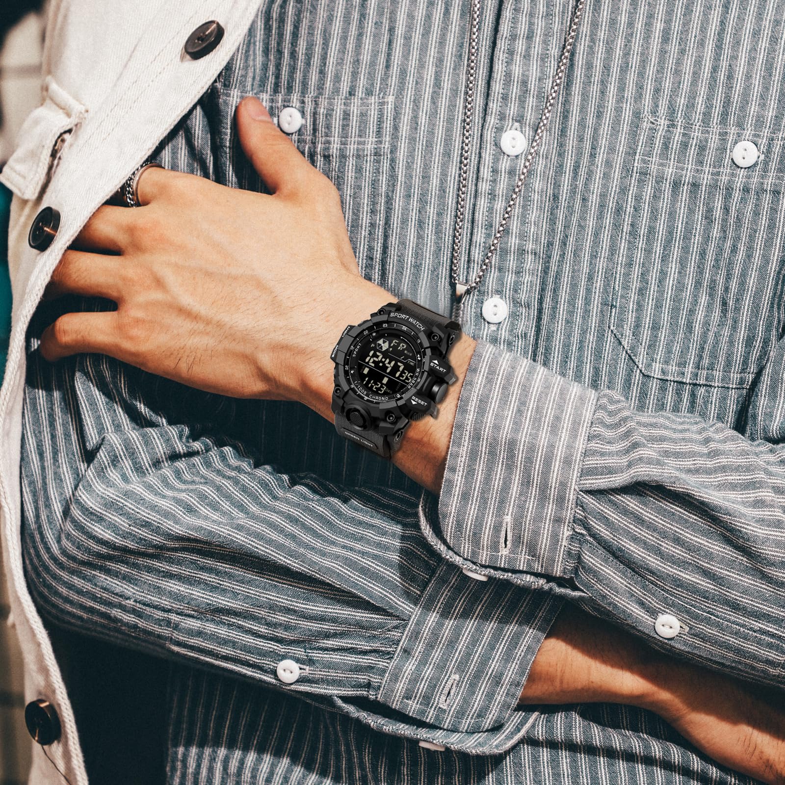 Orologio digitale da uomo, multifunzione, digitale, con allarme elettronico, impermeabile, sportivo