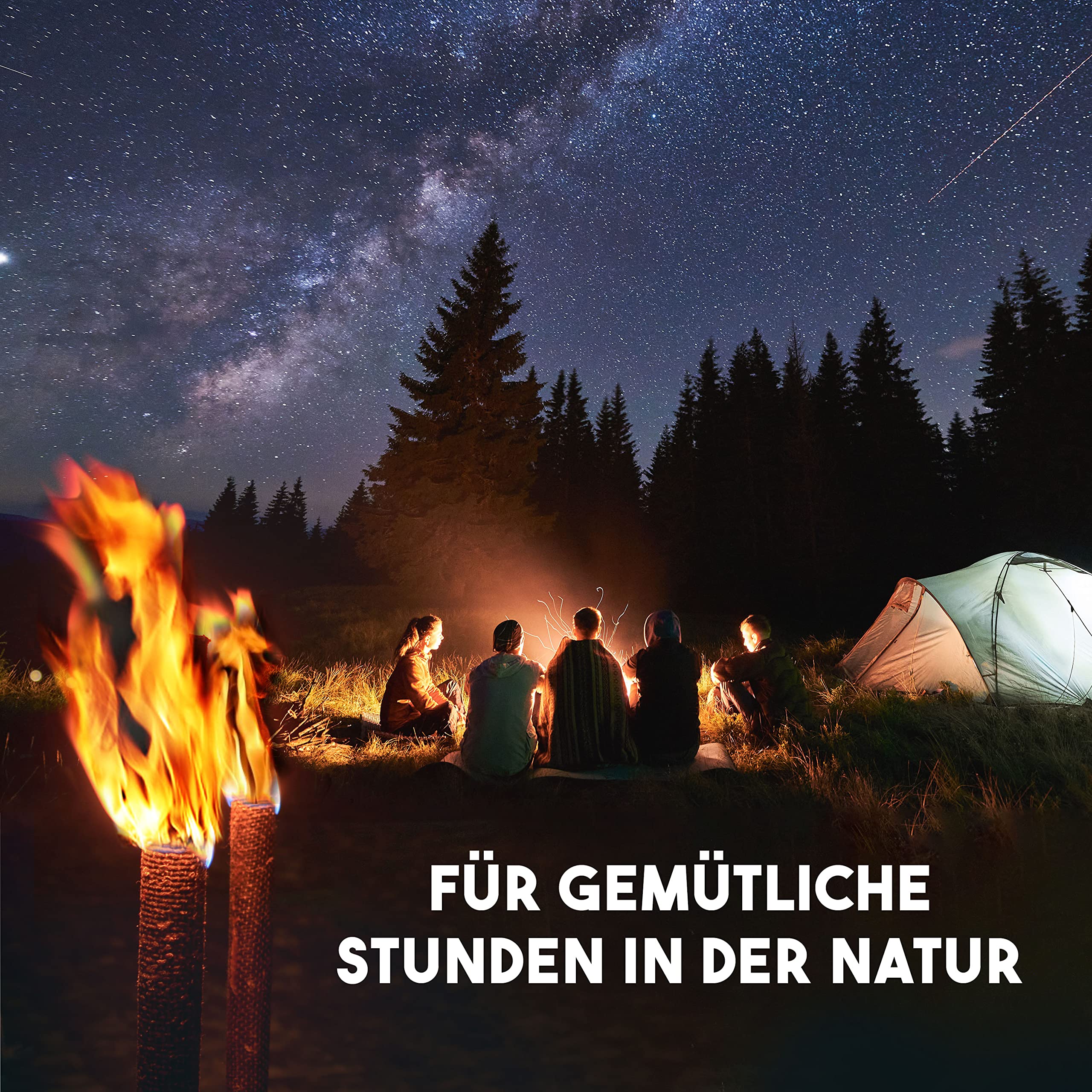 Bolson Wachsfackeln 60 Min (100 Stück) Gartenfackel aus Wachs mit Handschutz & Griff für Kinder & Erwachsene - in Deutschland hergestellte Fackel f. Draußen - ideal f. Fackelwanderung, Garten, Outdoor