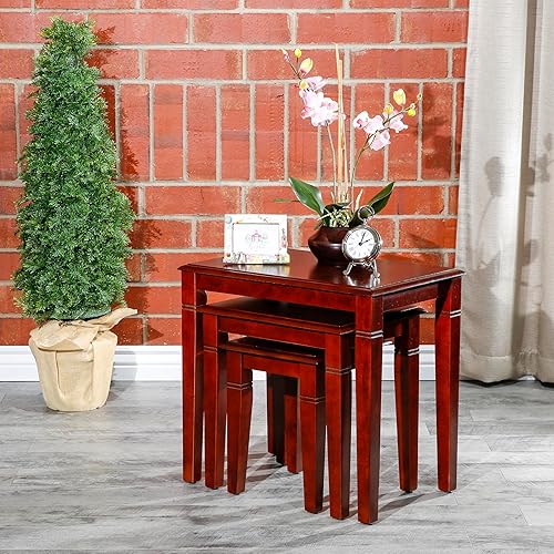 Miniatura 3 de 3-Piece Nesting Table Set - Coffee Tables, Tea Cocktail End Tables for Living Room with Storage, Accent Center Tables,Red